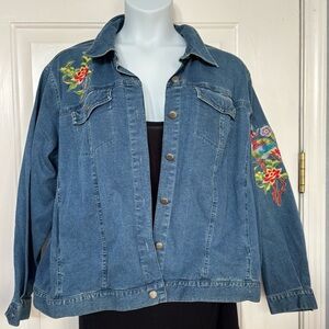 Yi Lin Denim Jacket with Embroidered Peacock and Floral Design 2X